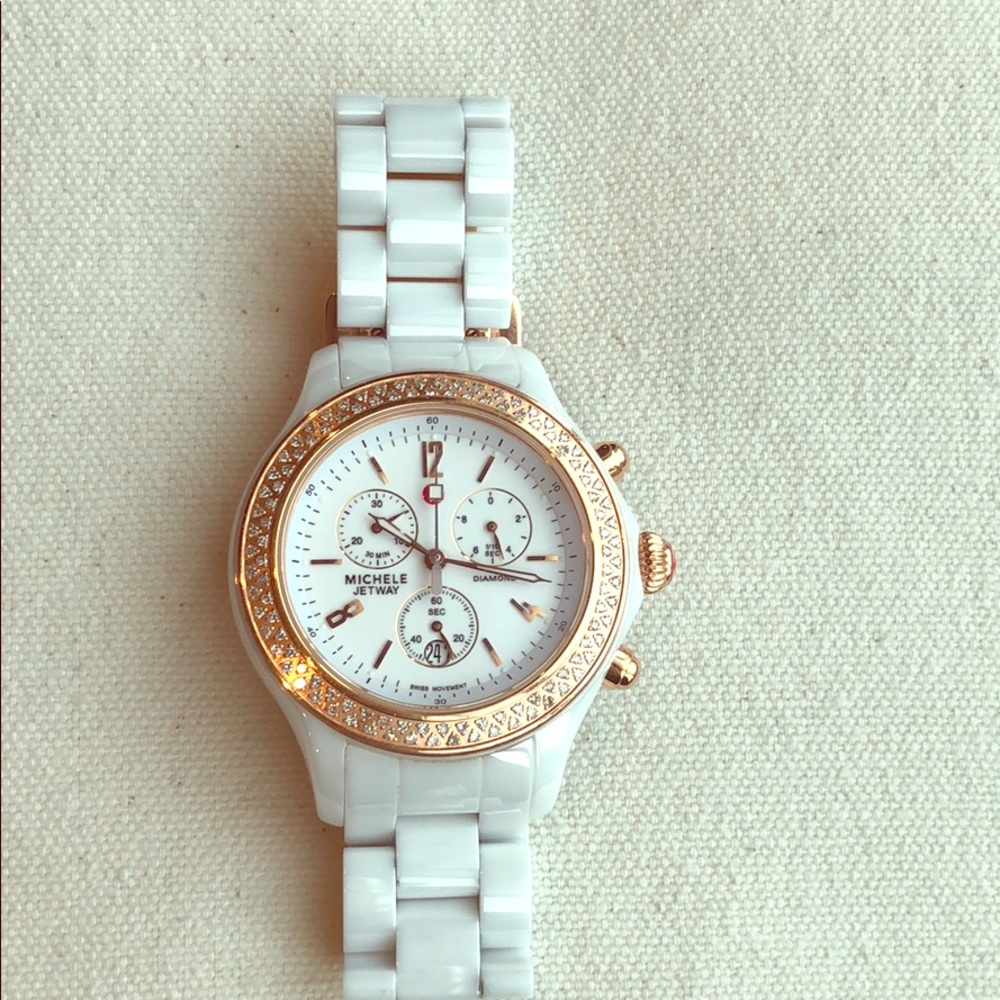 MICHELE Ceramic Diamond rose gold watch